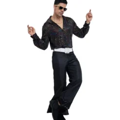 Chemise Disco noire à paillettes pour homme - Taille au choix