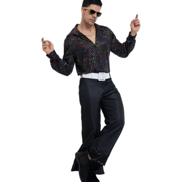 Chemise Disco noire à paillettes pour homme - Taille au choix