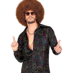 Chemise Noire de Disco à paillettes pour homme - Années 70 - Taille au choix