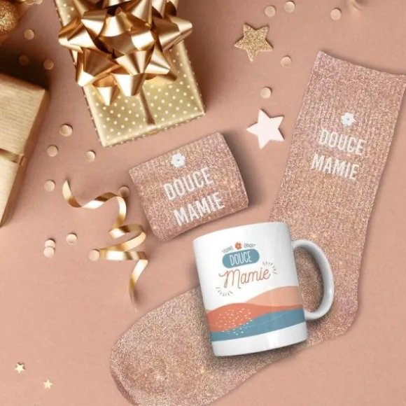 Coffret Cadeau Affectif Mug et Chaussettes - Douce Mamie