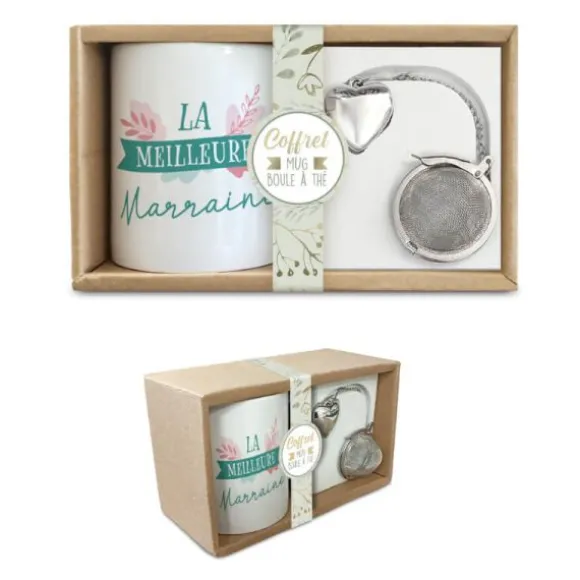 Coffret Cadeau Mug et Boule à thé - La meilleure Marraine