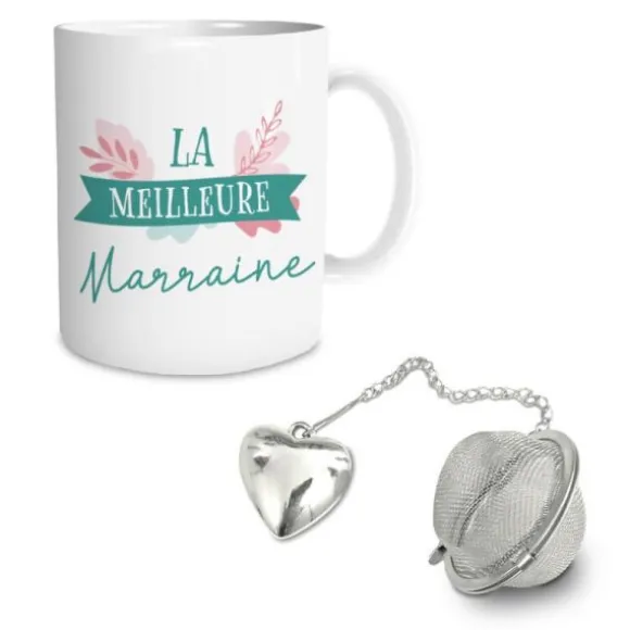 Coffret Cadeau Mug et Boule à thé - La meilleure Marraine