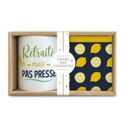 Coffret Cadeau Mug et Chaussettes pour homme - Retraité et pas pressé