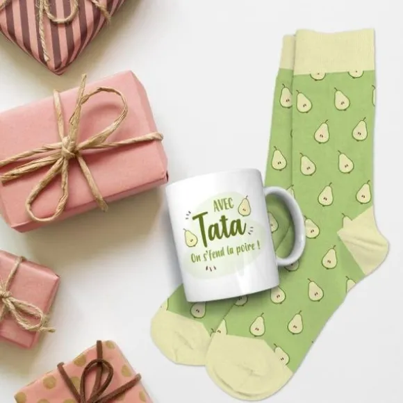 Coffret Cadeau Mug et Chaussettes - Avec Tata on s'fend la poire