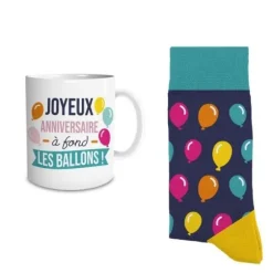 Coffret Cadeau Mug et Chaussettes pour homme - Joyeux Anniversaire à fond les ballons