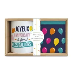 Coffret Cadeau Mug et Chaussettes pour homme - Joyeux Anniversaire à fond les ballons