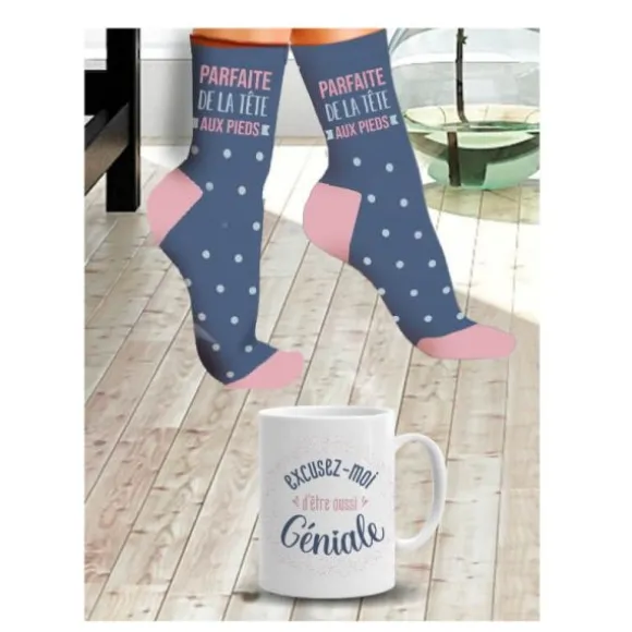 Coffret Cadeau Mug et Chaussettes - Géniale et Parfaite