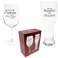 Coffret Duo - Verre à vin et verre à bière - Saint-Valentin - Collection Chéri Chérie