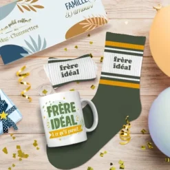 Coffret Mug et Chaussettes "Frère idéal" pour homme - Collection Famille d'Amour