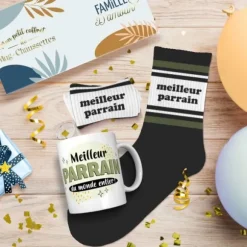 Coffret Mug et Chaussettes "Meilleur Parrain" pour homme - Collection Famille d'Amour