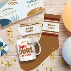 Coffret Mug et Chaussettes "Papa ours" pour homme - Collection Famille d'Amour