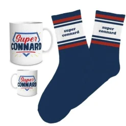 Coffret Mug et Chaussettes "Super Connard" pour homme - Collection Famille d'Amour