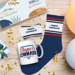 Coffret Mug et Chaussettes "Super Connard" pour homme - Collection Famille d'Amour