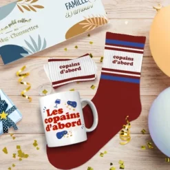 Coffret Mug "Les copains d'abord" et Chaussettes "Copains d'abord" pour homme - Collection Famille d'Amour