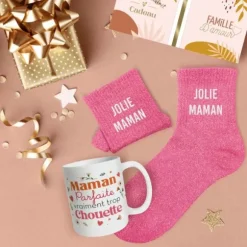 Coffret Mug "Maman Parfaite" et Chaussettes à paillettes "Jolie Maman" pour femme - Collection Famille d'Amour