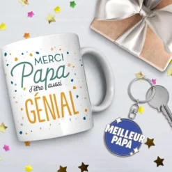 Coffret Mug "Merci Papa" et Porte-clés "Meilleur Papa"