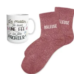 Coffret Mug à paillettes et Chaussettes à paillettes pour anniversaire pour femme - Âge au choix
