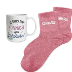 Coffret Mug à paillettes et Chaussettes à paillettes pour anniversaire pour femme - Âge au choix