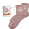 Coffret Mug à paillettes et Chaussettes à paillettes "Fille Chérie" pour femme - Collection Famille d'Amour