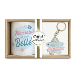 Coffret Mug à paillettes "Merci Maman" et Porte-clés à paillettes "Maman je t'aime"