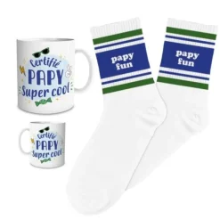 Coffret Mug "Papy super cool" et Chaussettes "Papy fun" pour homme - Collection Famille d'Amour
