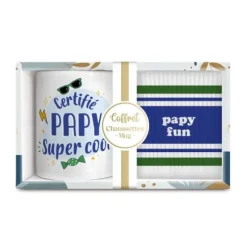 Coffret Mug "Papy super cool" et Chaussettes "Papy fun" pour homme - Collection Famille d'Amour