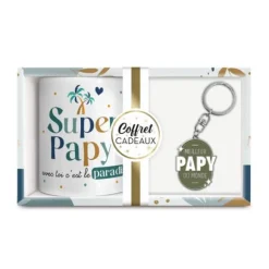 Coffret Mug "Super Papy" et Porte-clés "Meilleur Papy du monde"