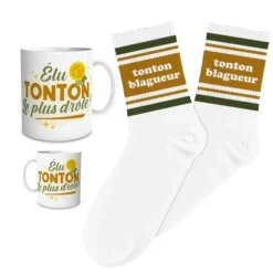 Coffret Mug "Tonton le plus drôle" et Chaussettes "Tonton blagueur" pour homme - Collection Famille d'Amour