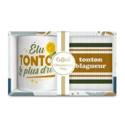 Coffret Mug "Tonton le plus drôle" et Chaussettes "Tonton blagueur" pour homme - Collection Famille d'Amour