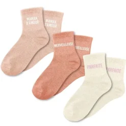 Coffret Trio de chaussettes à paillettes pour femme - Maman d'Amour, Merveilleuse et Parfaite - Collection Famille d'Amour