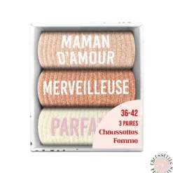 Coffret Trio de chaussettes à paillettes pour femme - Maman d'Amour, Merveilleuse et Parfaite - Collection Famille d'Amour