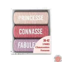 Coffret Trio de chaussettes à paillettes pour femme - Princesse, Connasse et Fabuleuse - Collection Famille d'Amour