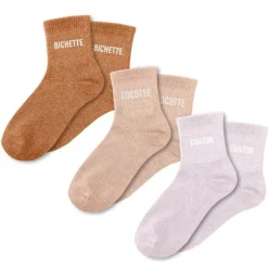 Coffret Trio de chaussettes à paillettes pour femme - Bichette, Cocotte et Chaton - Collection Famille d'Amour