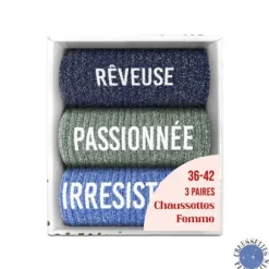Coffret Trio de chaussettes à paillettes pour femme - Rêveuse, Passionnée et Irrésistible - Collection Famille d'Amour