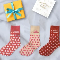 Coffret Trio de chaussettes à paillettes pour femme - Maman - Collection Famille d'Amour