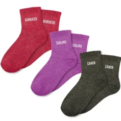 Coffret Trio de chaussettes à paillettes pour femme - Bombasse, Sublime et Canon - Collection Famille d'Amour