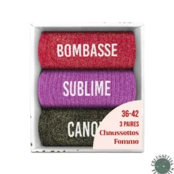 Coffret Trio de chaussettes à paillettes pour femme - Bombasse, Sublime et Canon - Collection Famille d'Amour