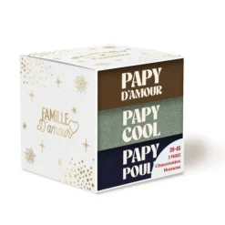 Coffret Trio de chaussettes à paillettes pour homme - Papy - Collection Famille d'Amour