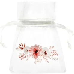 4 contenants en tissu organdi - 7,5 x 10 cm - Collection Amour Floral