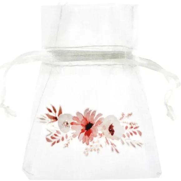 4 contenants en tissu organdi - 7,5 x 10 cm - Collection Amour Floral