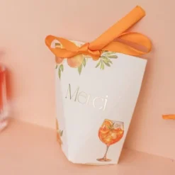 10 contenants "Merci" avec ruban satiné - 8 x 9 x 4 cm - Collection Fizz Agrume
