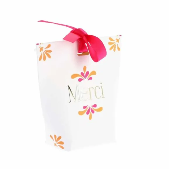 10 contenants "Merci" en papier avec ruban - 9 x 8,5 x 4 cm - Collection Pink Lemonade