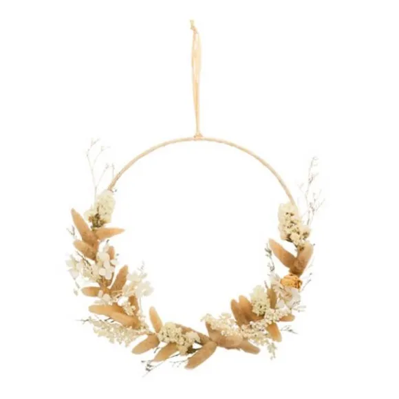 Couronne de fleurs séchées - 28 cm - Beige