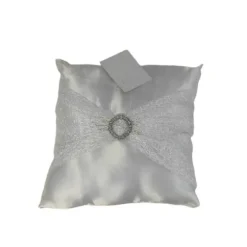 Coussin pour alliances avec strass - 19 x 19 cm - Ivoire Satiné