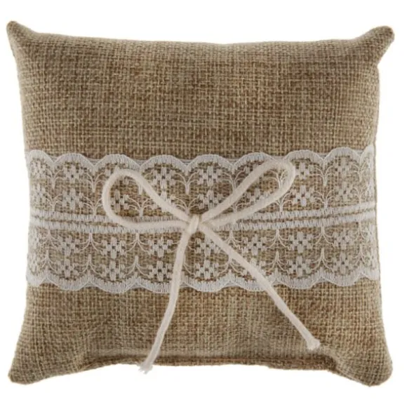 Coussin pour alliances naturel avec dentelle