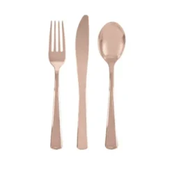 18 Couverts en plastique Rose Gold Métallique