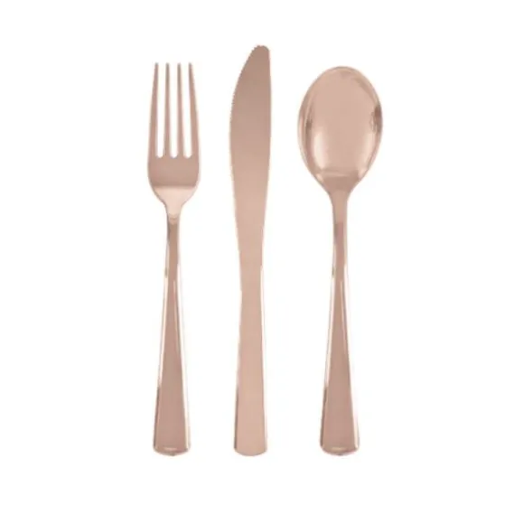 18 Couverts en plastique Rose Gold Métallique