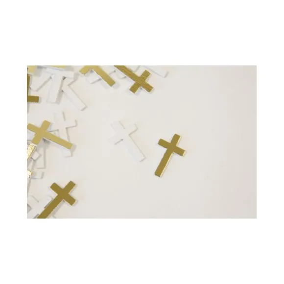 12 croix blanches et dorées avec aspect métallisé en bois à parsemer