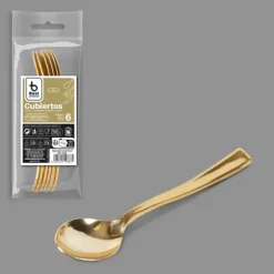 6 cuillères à dessert en or en plastique réutilisable - 13 cm