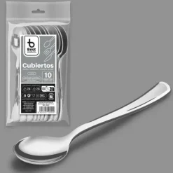 10 cuillères en argent en plastique réutilisable - 17 cm